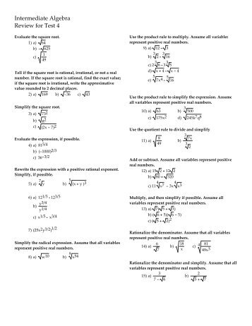 Math 098: Intermediate Algebra PRACTICE TEST 3 (All variables ... Math 098: Intermediate Algebra PRACTICE TEST 3 (All variables ...