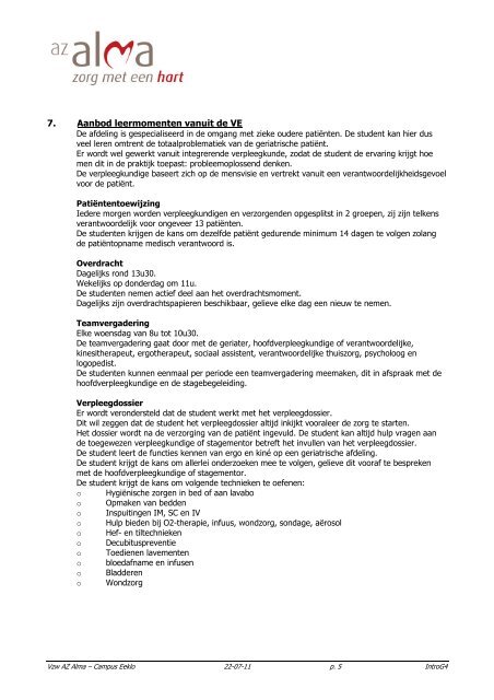 Stagemap studenten Geriatrie 4 - AZ Alma