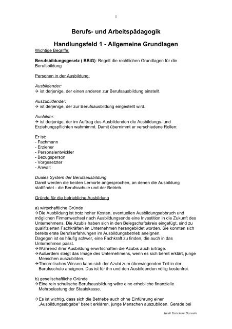 Berufs Und Arbeitspadagogik Handlungsfeld 1 Staatliche