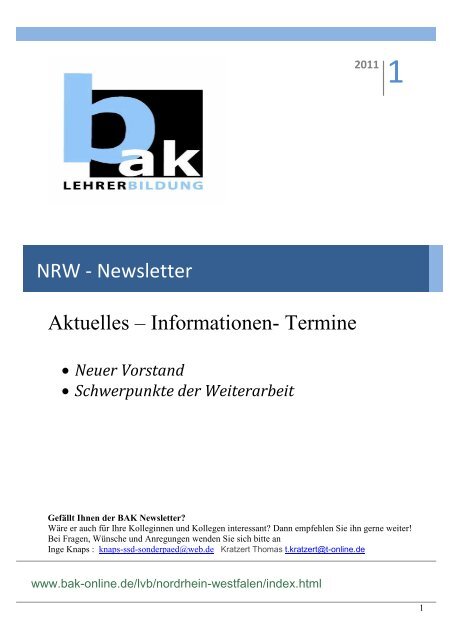 NRW-Newsletter 1/2011 Aktuelles, Informationen, Termine - BAK