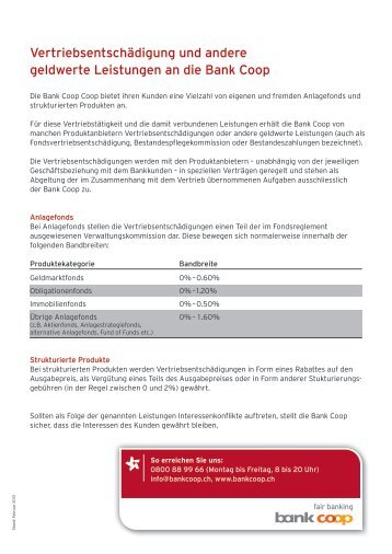 Vertriebsentschädigung und andere geldwerte ... - Bank Coop