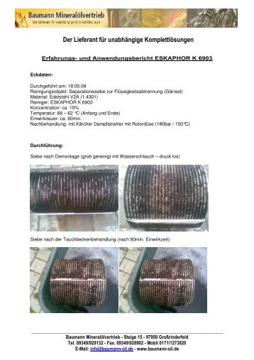 Anwendungsbericht bei Separationssieb - Baumann-oil.de