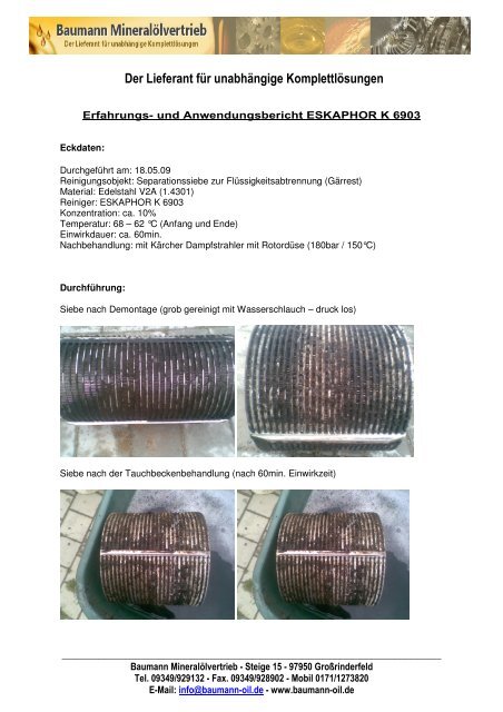 Anwendungsbericht bei Separationssieb - Baumann-oil.de