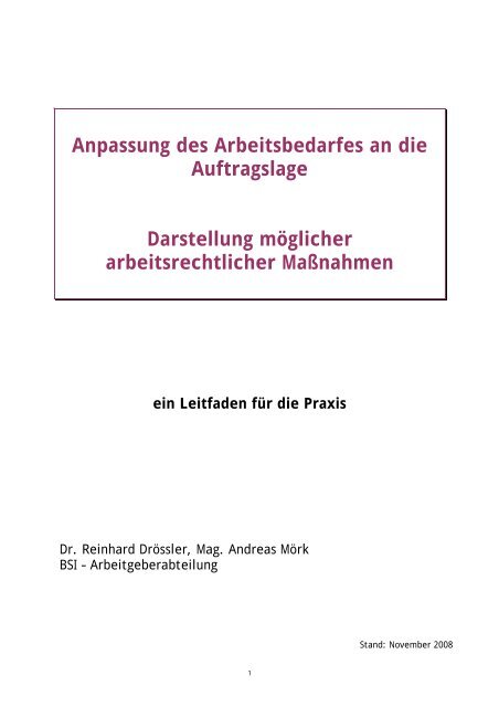 Anpassung des Arbeitsbedarfes an die Auftragslage Darstellung ...