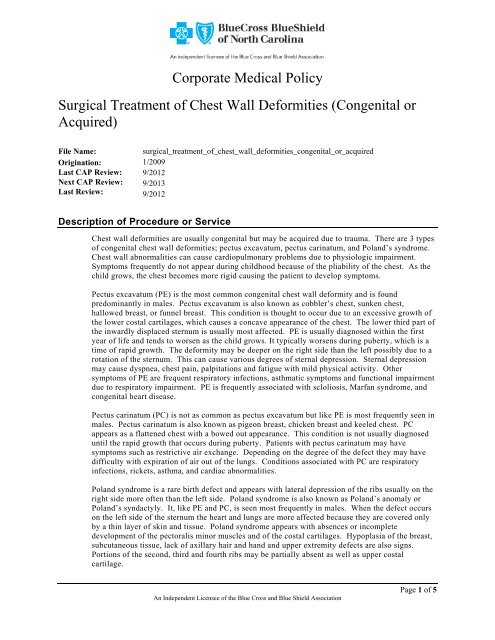 Surgical Treatment of Chest Wall Deformities - Blue Cross and Blue ...