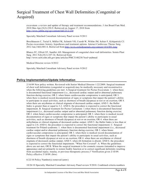 Surgical Treatment of Chest Wall Deformities - Blue Cross and Blue ...