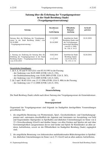 Vergnügungssteuersatzung - Bernburg