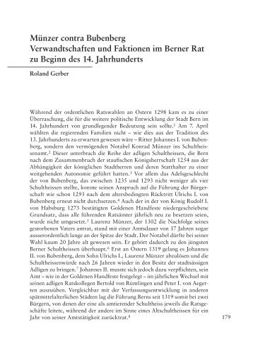 Münzer contra Bubenberg - Berner Zeitschrift für Geschichte