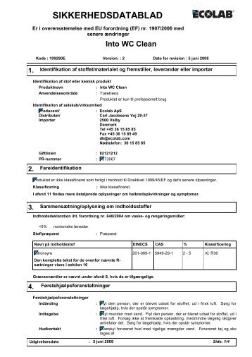 SIKKERHEDSDATABLAD Into WC Clean - BI-RO A/S