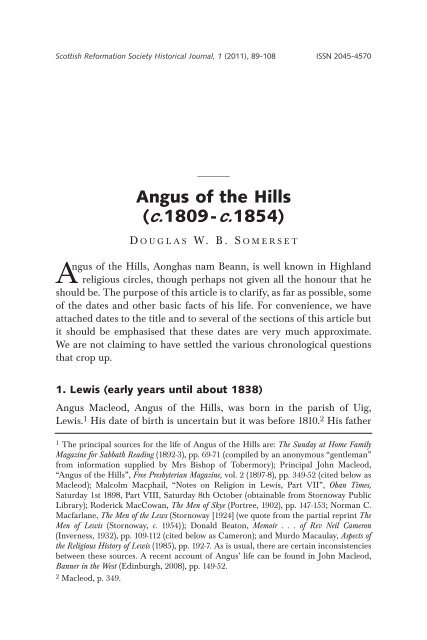 Angus of the Hills (c.1809-c.1854) - BiblicalStudies.org.uk