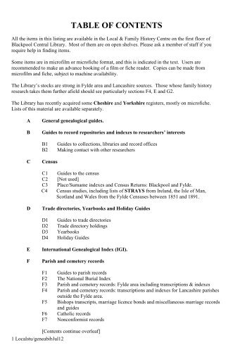 Table of contents - Blackpool Council