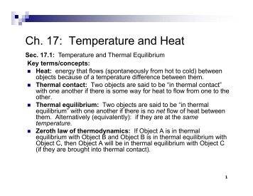 Ch. 17: Temperature and Heat