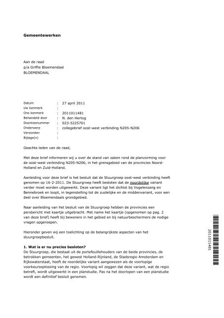 Brief aan de raad - Gemeente Bloemendaal