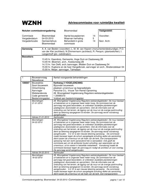 Adviescommissies voor ruimtelijke kwaliteit - Gemeente Bloemendaal