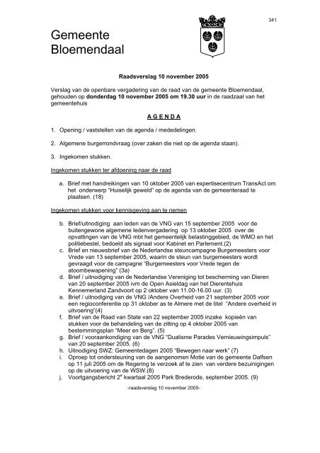 RAADSVERSLAG 2005-11-10 - Gemeente Bloemendaal