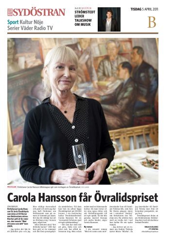 Carola Hansson f‚r {vralidspriset - BLT/Sydöstran