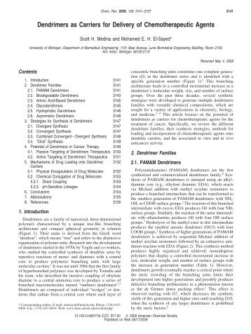 Dendrimers as Carriers for Delivery of Chemotherapeutic Agents