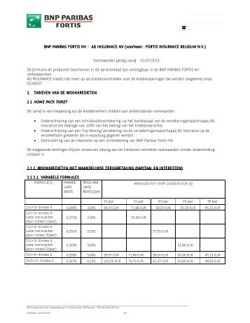 Tarievenblad - BNP Paribas Fortis