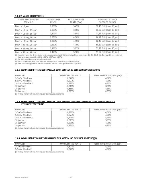 Tarievenblad - BNP Paribas Fortis