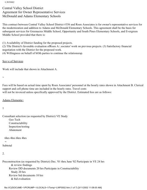 Central Valley School District Agreement for Owner ... - BoardDocs