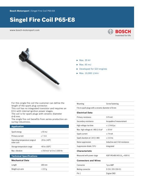 Singel Fire Coil P65 E8 Bosch Motorsport