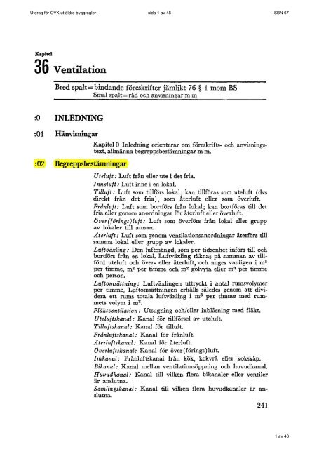 Svensk Bygg Norm - SBN 67 1967 - Utdrag för OVK - Boverket