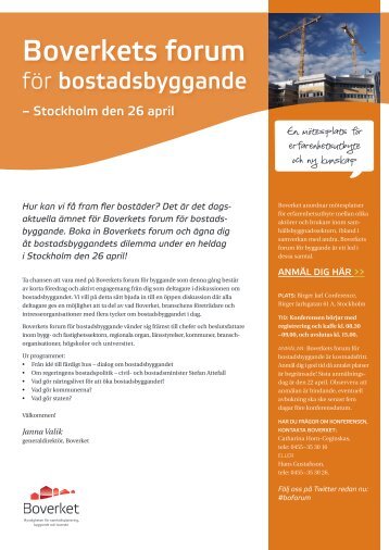 Program för Boverkets forum för bostadsbyggande