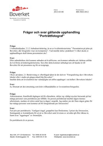 Frågor och svar gällande upphandling ”Porträttfotograf” - Boverket