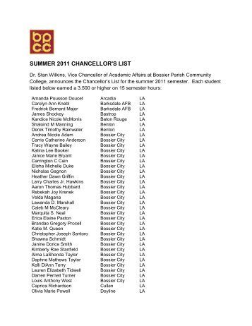 summer 2011 chancellor's list - Bossier Parish Community College