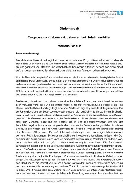 Prognose von Lebenszykluskosten bei Hotelimmobilien