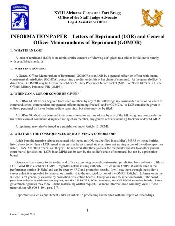 INFORMATION PAPER – Letters of Reprimand (LOR ... - Fort Bragg