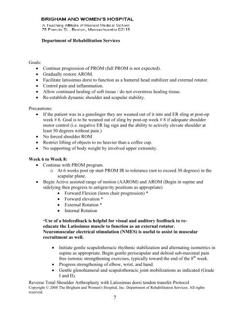 Reverse TSA with LDTT Protocol - Brigham and Women's Hospital