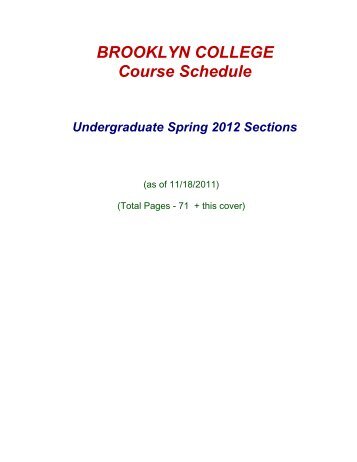 BROOKLYN COLLEGE Course Schedule - Brooklyn College - CUNY