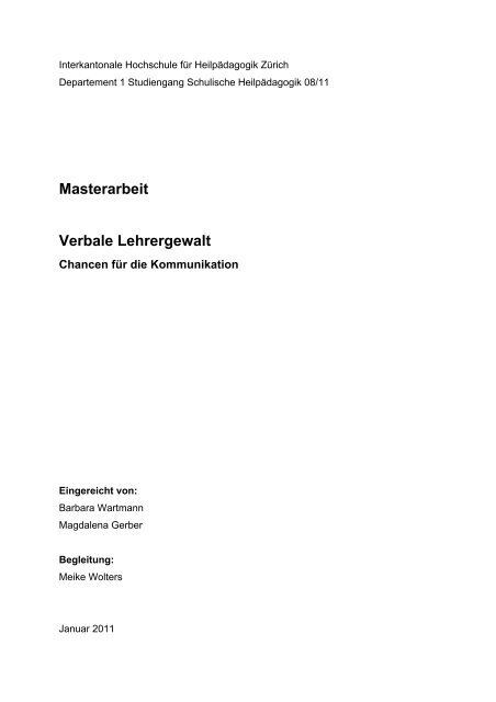 Masterarbeit Verbale Lehrergewalt - BSCW