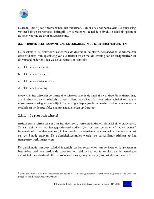 beleidsnota regulering elektriciteitsvoorziening curaçao - Bureau ...