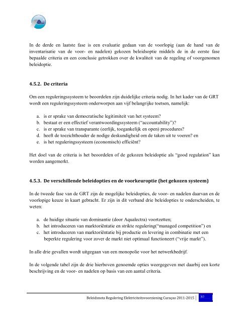 beleidsnota regulering elektriciteitsvoorziening curaçao - Bureau ...