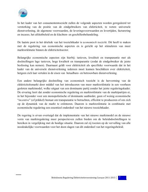 beleidsnota regulering elektriciteitsvoorziening curaçao - Bureau ...