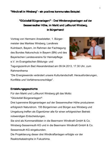 Vortrag Bürgermeister Anselstetter - Bund Naturschutz in Bayern eV