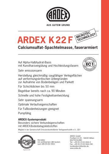ARDEX K22 F Calciumsulfat-Spachtelmasse, faserarmiert