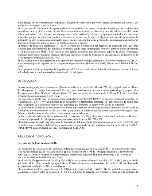 oxidación de fenoles con peróxido de hidrógeno y ozono - BVSDE