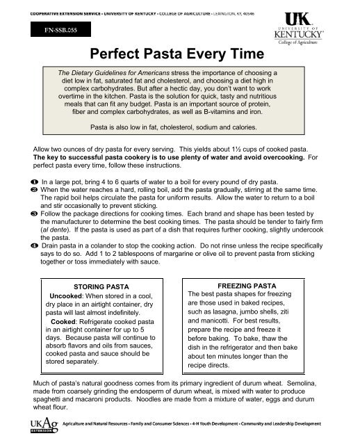 Perfect Pasta Every Time - University of Kentucky