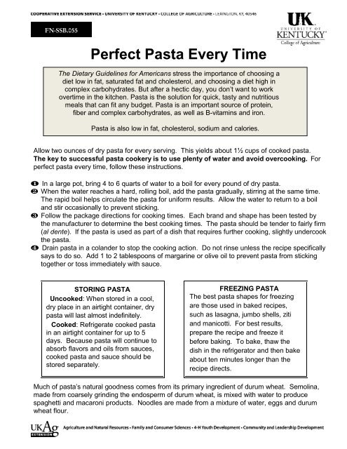 Perfect Pasta Every Time University Of Kentucky