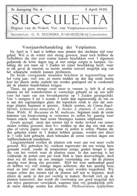 Verslag over het jaar 1919. - Au Cactus Francophone