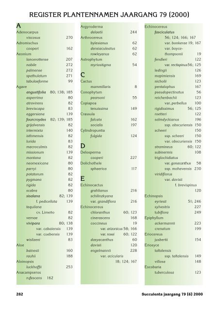 1 SUCCULENTA jaargang 79 (1) 2000 - Au Cactus Francophone