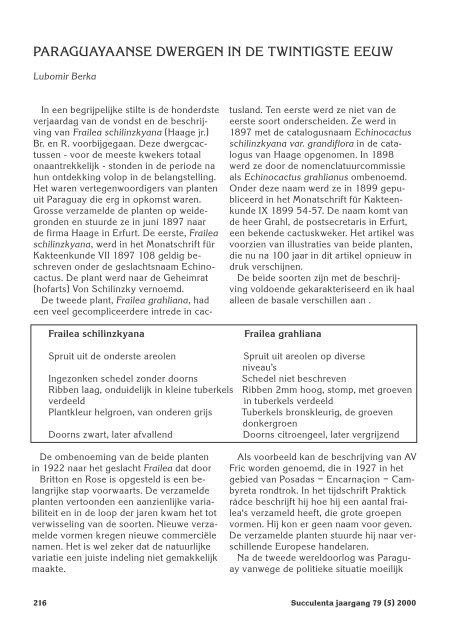 1 SUCCULENTA jaargang 79 (1) 2000 - Au Cactus Francophone