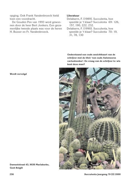 1 SUCCULENTA jaargang 79 (1) 2000 - Au Cactus Francophone