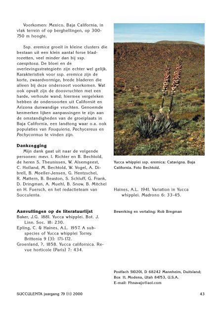 1 SUCCULENTA jaargang 79 (1) 2000 - Au Cactus Francophone