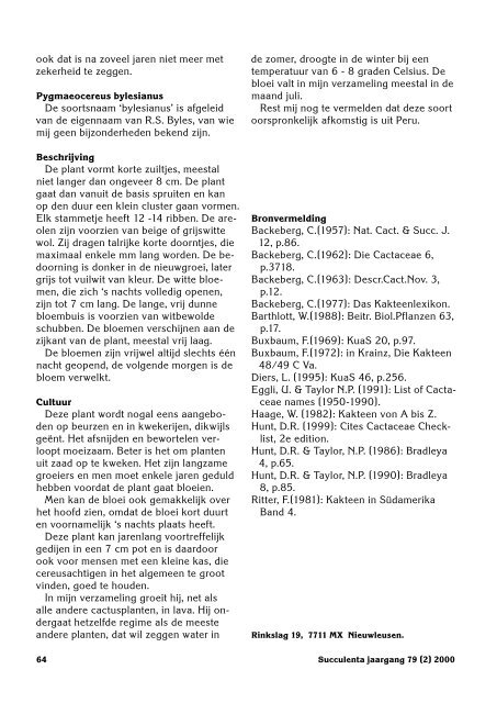 1 SUCCULENTA jaargang 79 (1) 2000 - Au Cactus Francophone