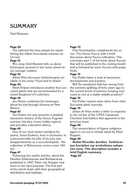 1 SUCCULENTA jaargang 79 (1) 2000 - Au Cactus Francophone