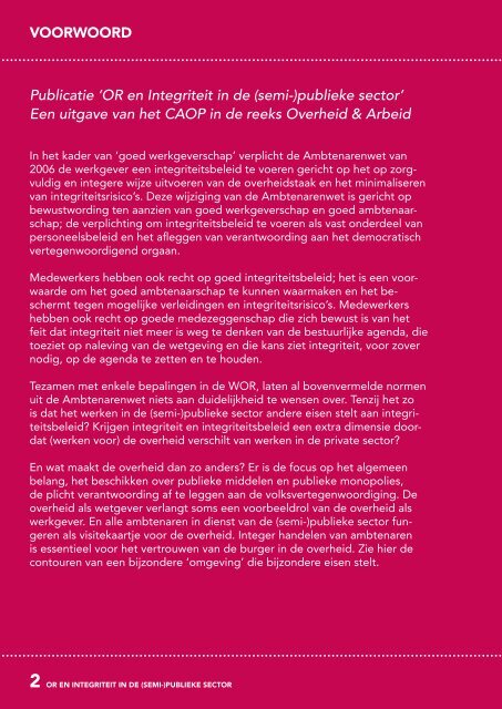 O&A-2009-26 | OR en integriteit in de (semi) publieke sector - CAOP